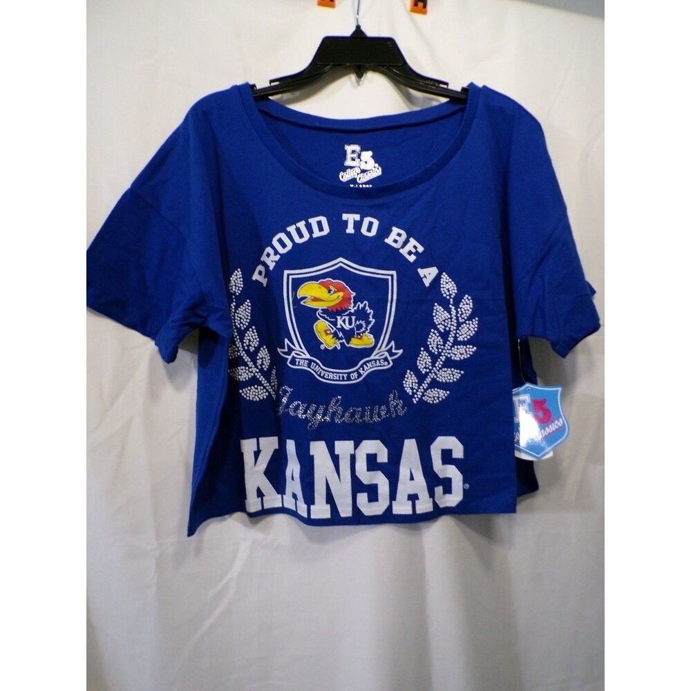 E5 College Classics Women's Kansas Jayhawks Cropped T Shirt XL Royal Blue